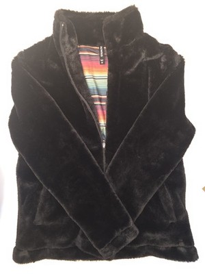 EUC M Women's Black Faux Fur Western-Inspired Full Zip Sweatshirt by Crazy Train
