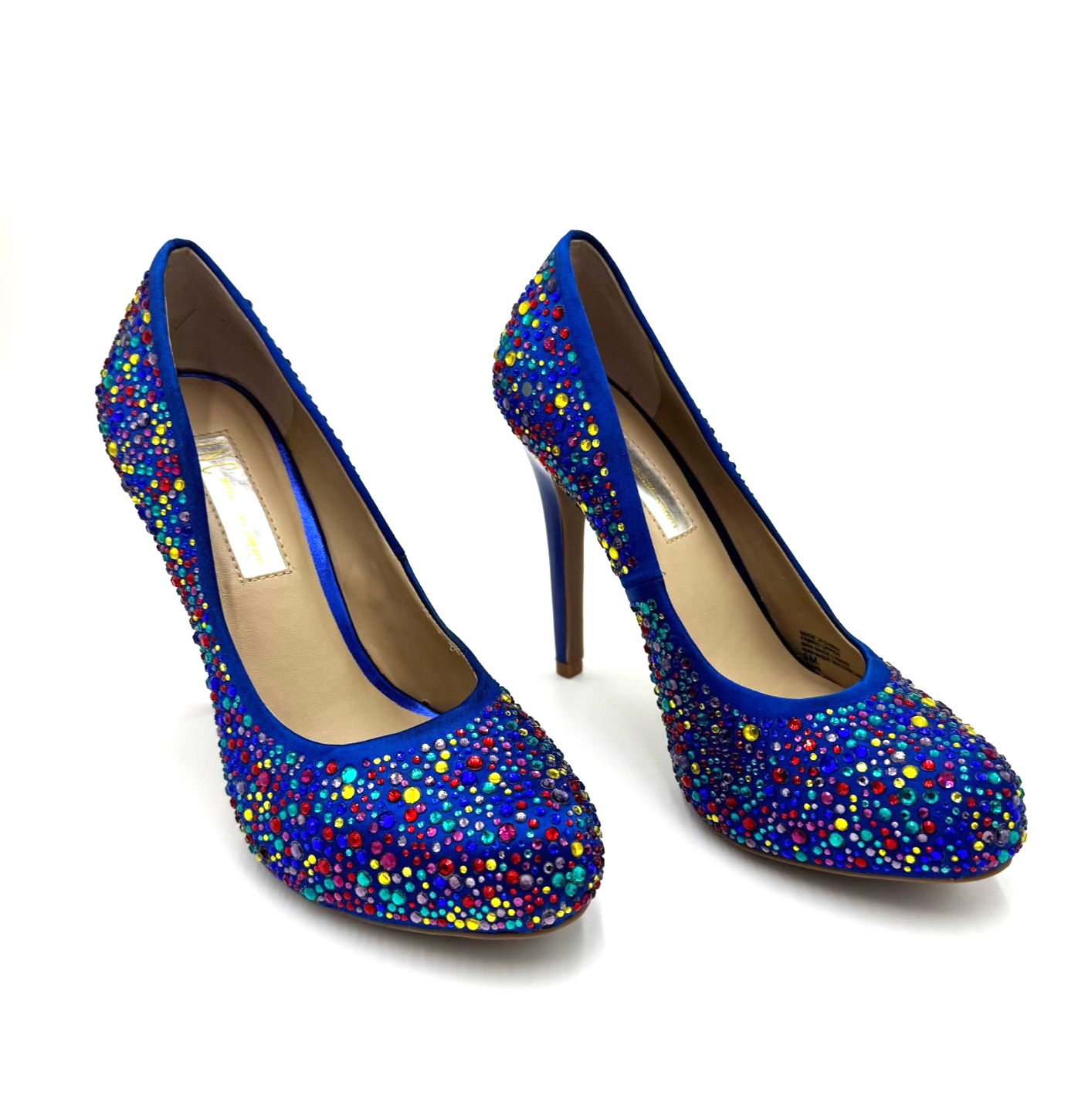 INC Women’s Shoes Size 6M Royal Blue Multicolor Rhinestone High Heel Pumps Good