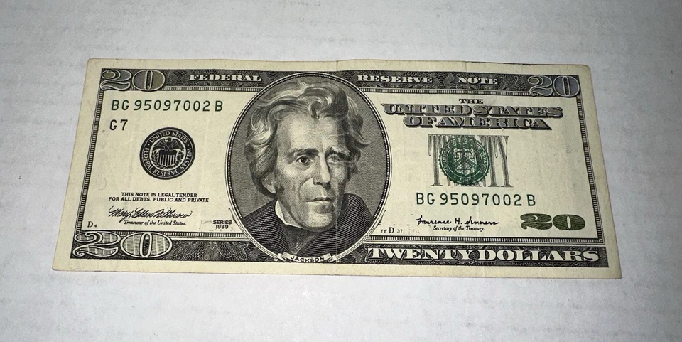 1999 $20 Dollar Bill Federal Reserve BG95097002B Circulated  - Image 2 of 4