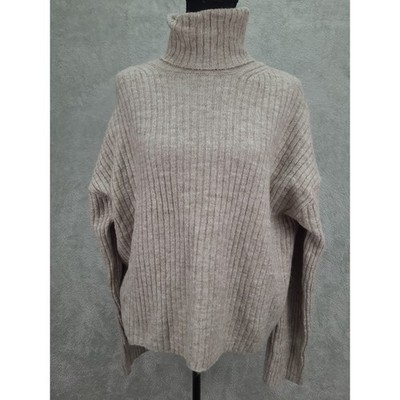 H&M Ribbed Knit Turtleneck Crop Sweater Sz S Oversized Cozy Beige Pullover New