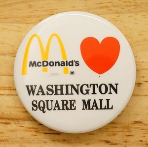 Vintage Employee Pinback Button I Love McDonalds Washington Square Mall Oregon
