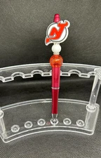 Red Devil Logo Beaded Pen | Sports Fan Refillable Ballpoint | Black Ink Refill