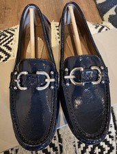Donald Pliner Navy Crinkle Patent Driving Loafer Rayna