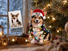 Custom Pet Photo Christmas Decor, Personalized Dog Cat Gift, Tangled Lights Pet