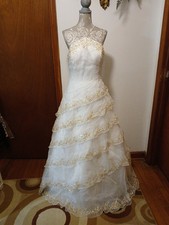 Jovani White Tiered Wedding Dress Size 12 With Gold Sequin Embellishments