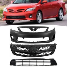For 2011-2013 Toyota Corolla Front Bumper Cover Upper Lower Grille Glossy Black