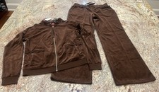 NWT Vintage Y2K Track Suit Set Dark Brown Velour Sweatsuit Pants L  Zip Up L