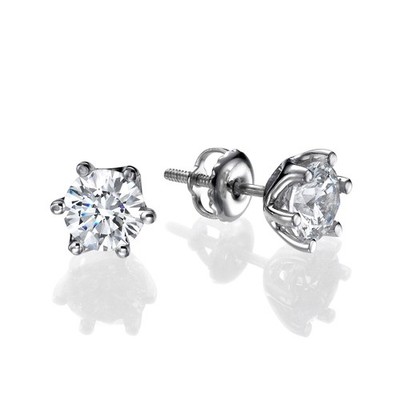 Orecchini A Perno In Oro Rosa Solido 14k Con Diamante Naturale Rotondo