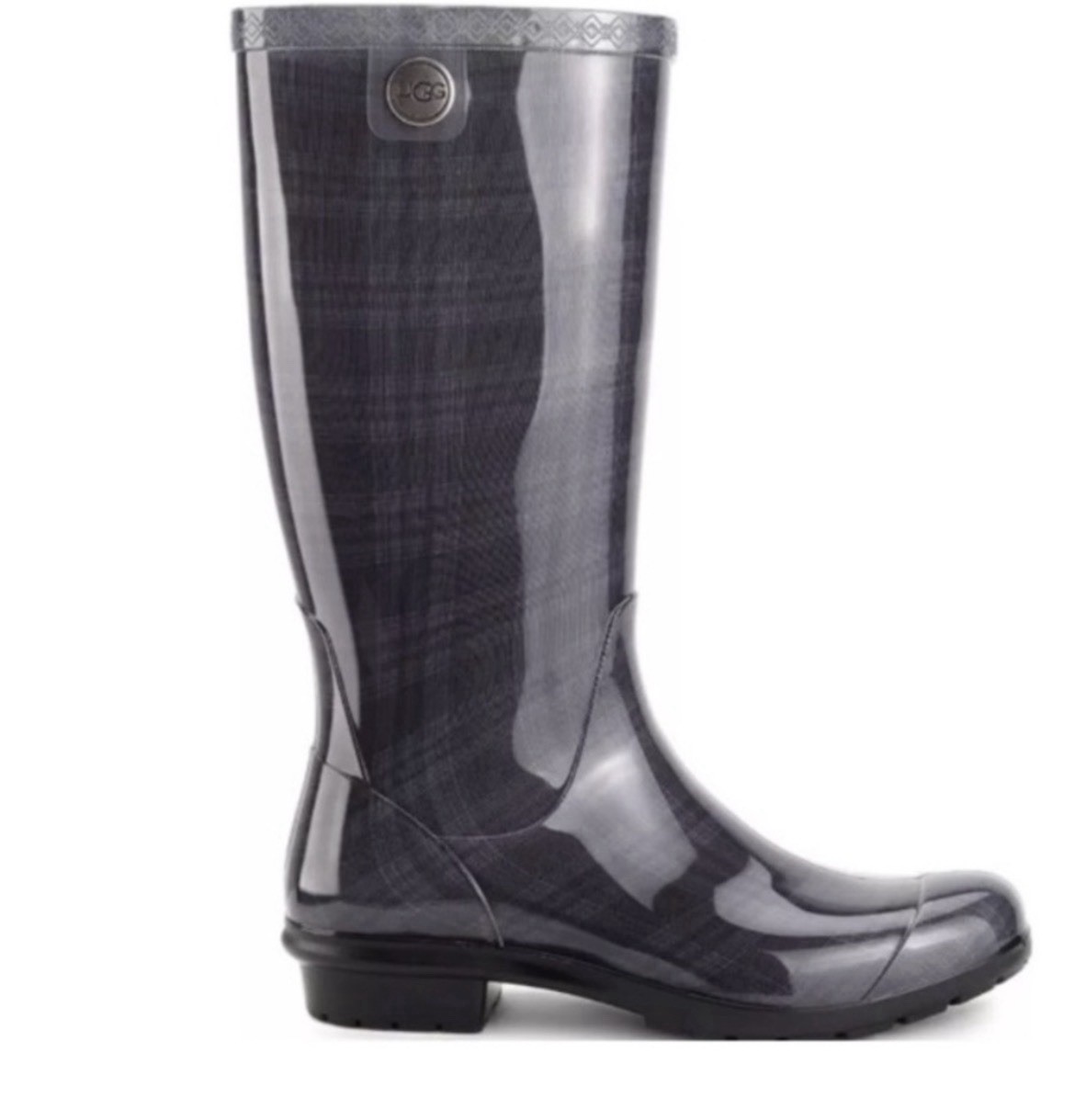 UGG Women's Plaid Waterproof Knee High Rain Boots Gray Black Rubber Pull On
