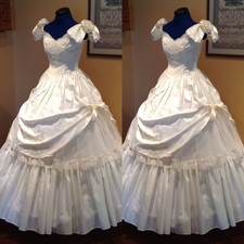Vintage Wedding Dresses Short Sleeves Satin A Line 1980s Princess Bridal Gowns