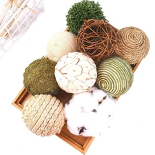 9pcs 3.5Inch Fall Decorative Ball Orb Rattan Ball Rattan Woven Orbs Spherical...
