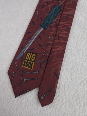 Vtg Home Improvement Tim's BIG TOOL Screwdriver Maroon Neck Tie 57''L x 3.75''W