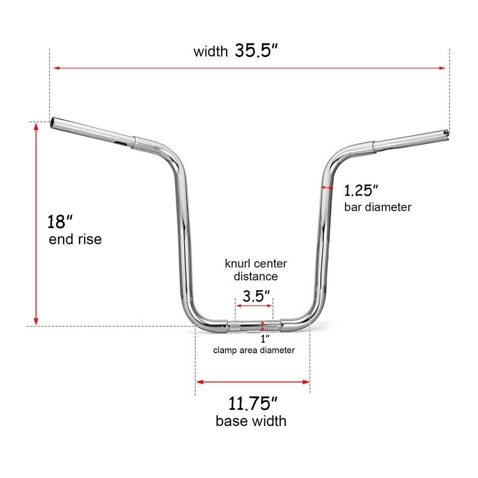 Manillar de barra de grasa de 1-1/4" Rise Ape Hanger de 18" para Harley Road King Glide Foto 2 de 4