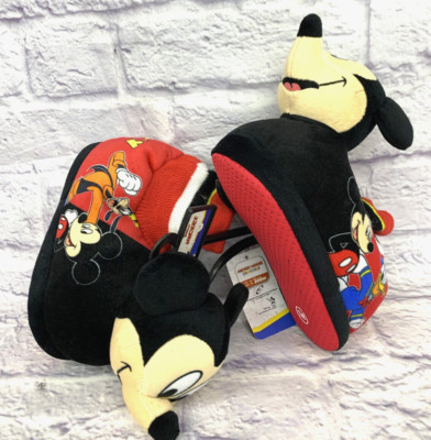 DISNEP MICKEY JUNIOR MOUSE BOYS GIRLS SLIPPERS BOOTIES BLACK RED HIGHT TOP 7/8