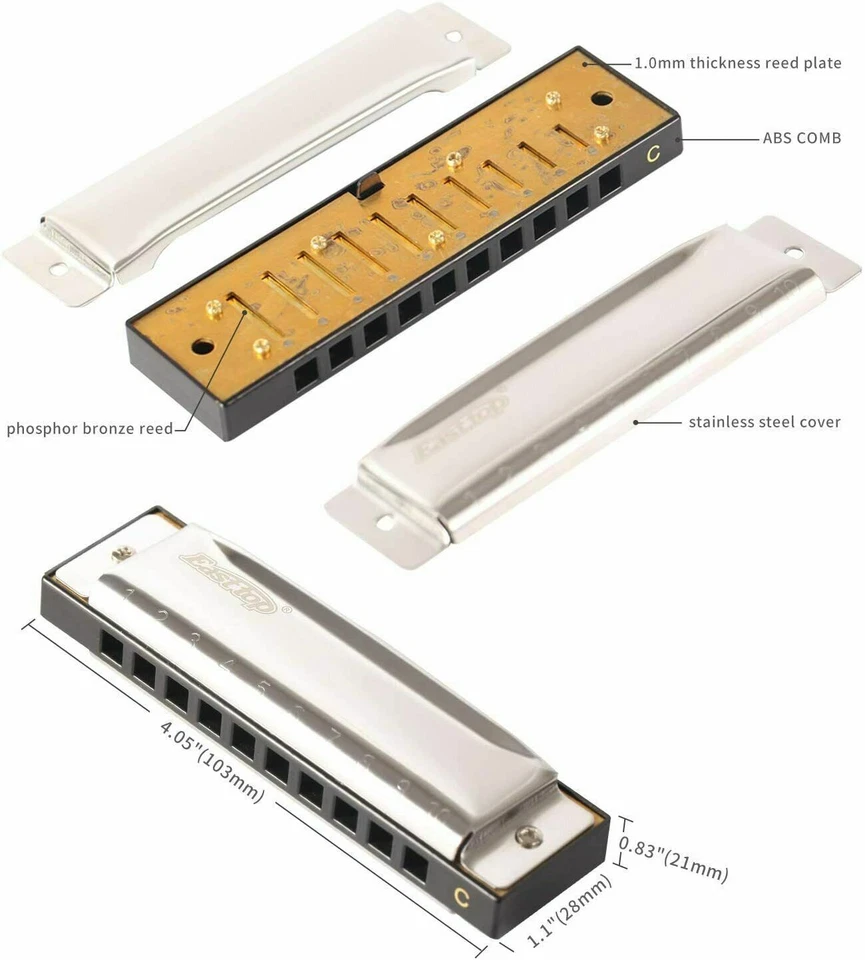 EASTTOP Harmonica set of 7-Pack 10Hole Blues harp mouth organ Diatonic Harmonica - Image 2 of 4