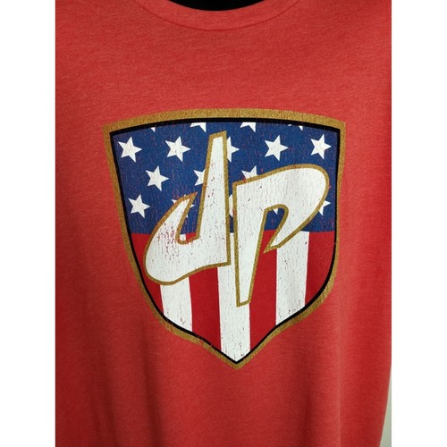 Dude Perfect Mens 2XL DP TShirt Tee Red Super Hero Crest American Flag Crew - Picture 2 of 4