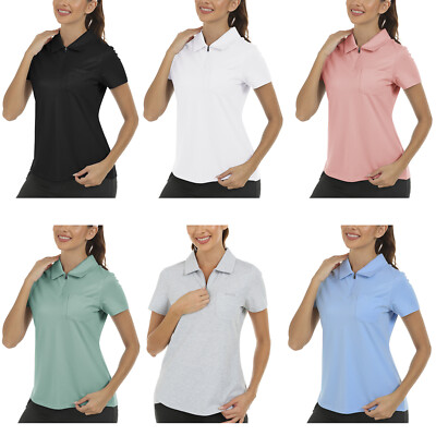 1/4 Zip Golf Polo Shirt for Women Running Tennis Short Sleeve T-shirt Hiking Top