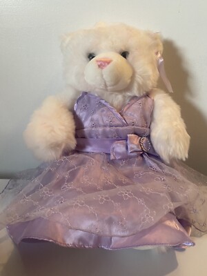 Build-A-Bear BAB 15'' Teddy Bear Plush White Pink Spots purple bling dress clean