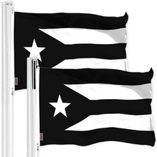 G128 2 Pack: Puerto Rico Black White Puerto Rican PR Flag 3x5 Ft Printed Poly