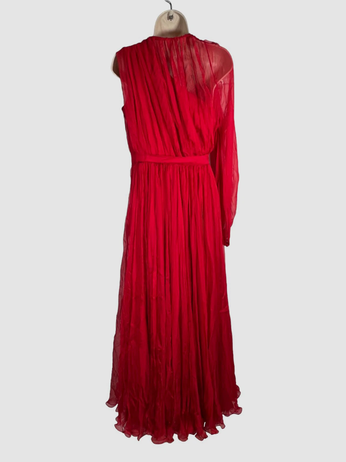 Maxi abito donna Alexander McQueen rosso seta manica singola $7800 taglia 42