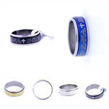 One ring with 2 Layers Cross Lord's prayer stainless steel. Multi colours, sizes