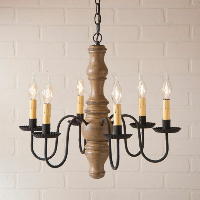 Gettysburg 6 Arm Wood Chandelier in Pearwood . Country Lighting Chandelier