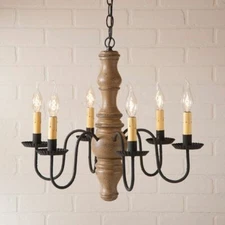 Gettysburg 6 Arm Wood Chandelier in Pearwood . Country Lighting Chandelier