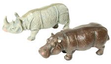2 alte Elastolin ? Masse Tiere Figur Massetiere Massefiguren Nashorn Nilpferd