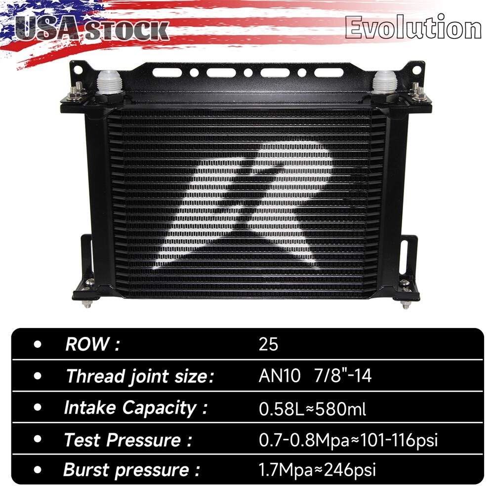 LINESRACING Engine 25 Row Oil Cooler  AN10 Oil Cooler with Bracket Kit Black