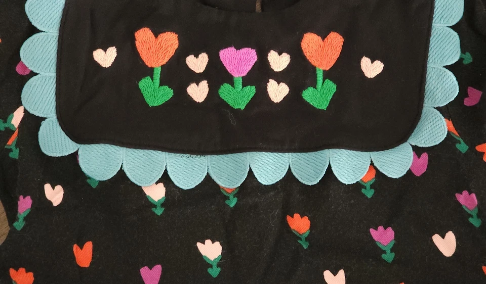 Stella McCartney Kids Folk Flower Print Embroidered Long Sleeve Black Dress 4T - Image 4 of 4