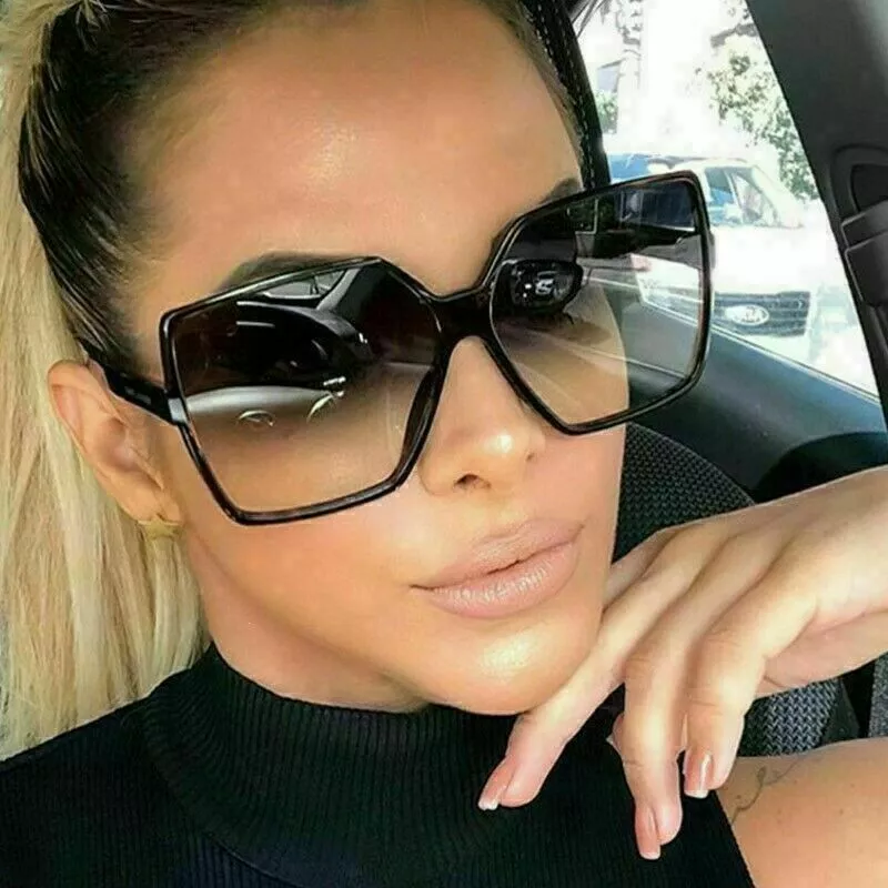 Oversized Square Flat Top Sunglasses Large Women Ladies Big Frame UV400 | eBay