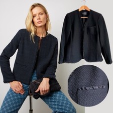 Dana Buchman Black Wool Tweed Blazer Collarless Jacket Career Formal Textured 4