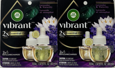 (4) Air Wick Vibrant Essential Oils Refill-LAVENDER & WATERLILY Scent