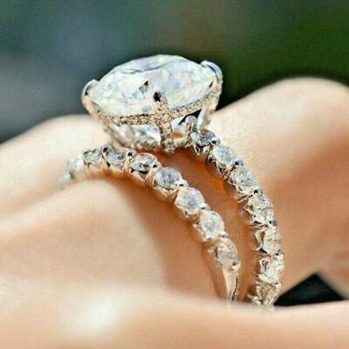3Ct Lab Created Diamond Engagement Wedding Bridal Ring Set 14k White ...