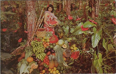 Fruits of Hawaii Woman Display Banana Pineapple Watermelon Kii postcard GQ6