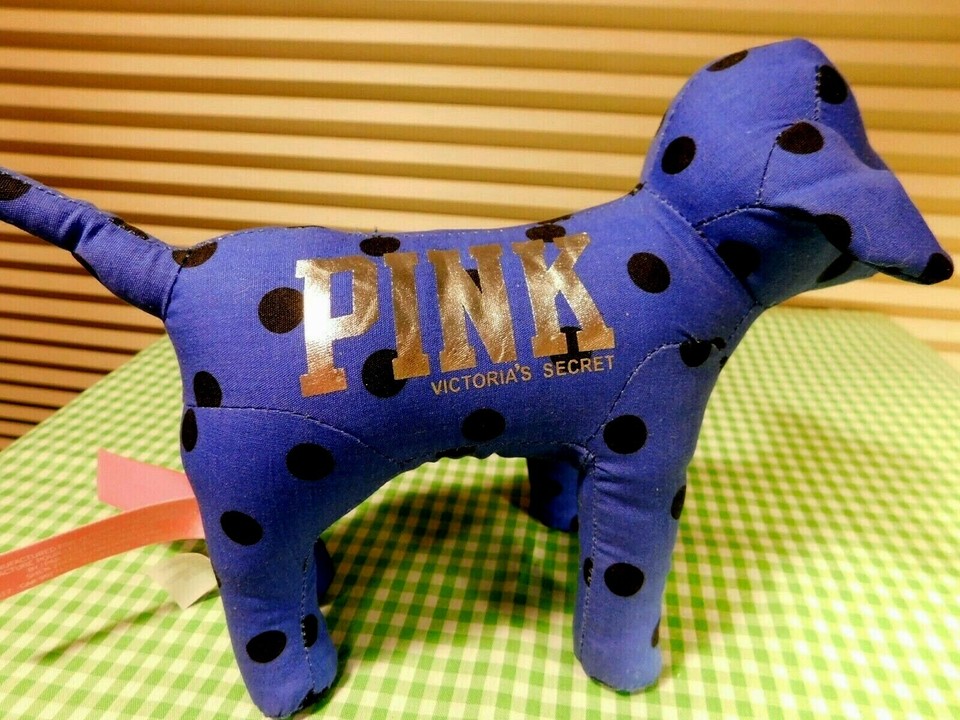 Victoria’s Secret PINK Plush Dog LOVE Blue with Black Polka Dots eBay