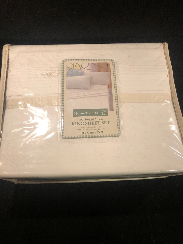 Home Trends Juego de Sábanas King Blanco 300 Hilos 100% Algodón Sarga Nuevo Foto 2 de 2