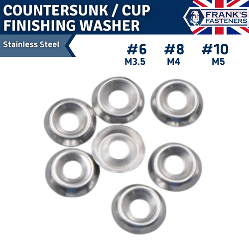 No. 6 8 10 M3.5 M4 M5 CUP COUNTERSUNK FINISHING WASHERS A2 STAINLESS
