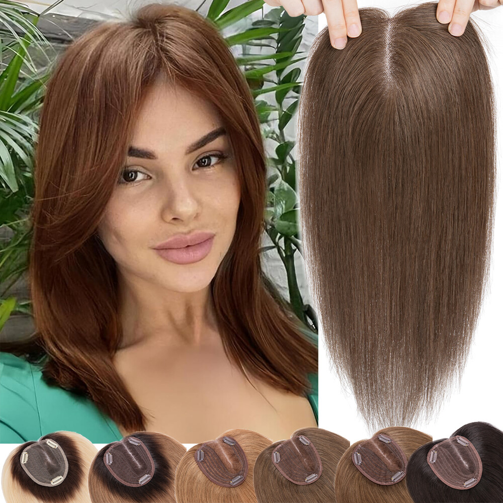 100% Real Human Hair Topper 130% Density Side Part Clip In 