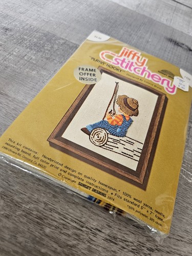 Jiffy Stitchery Cross Stitch Embroidery Kit Playin Hooky Fishing 624 Vtg 243e - Picture 5 of 6