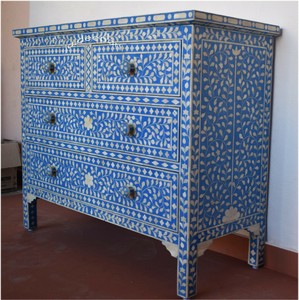 Handmade-Bone-Inlay-Blue-Floral-Design-Sideboard-Chest-Drawer-Cabinet