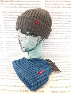 Levi's Turn-Up Beanie Herren Ast gerippte Schädelmütze kurze oder louchfarbene Kappe neu mit Etikett