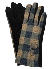 Womens Brown  Blue Button Plaid Stretch Fit Texting  Tech Touchscreen Gloves