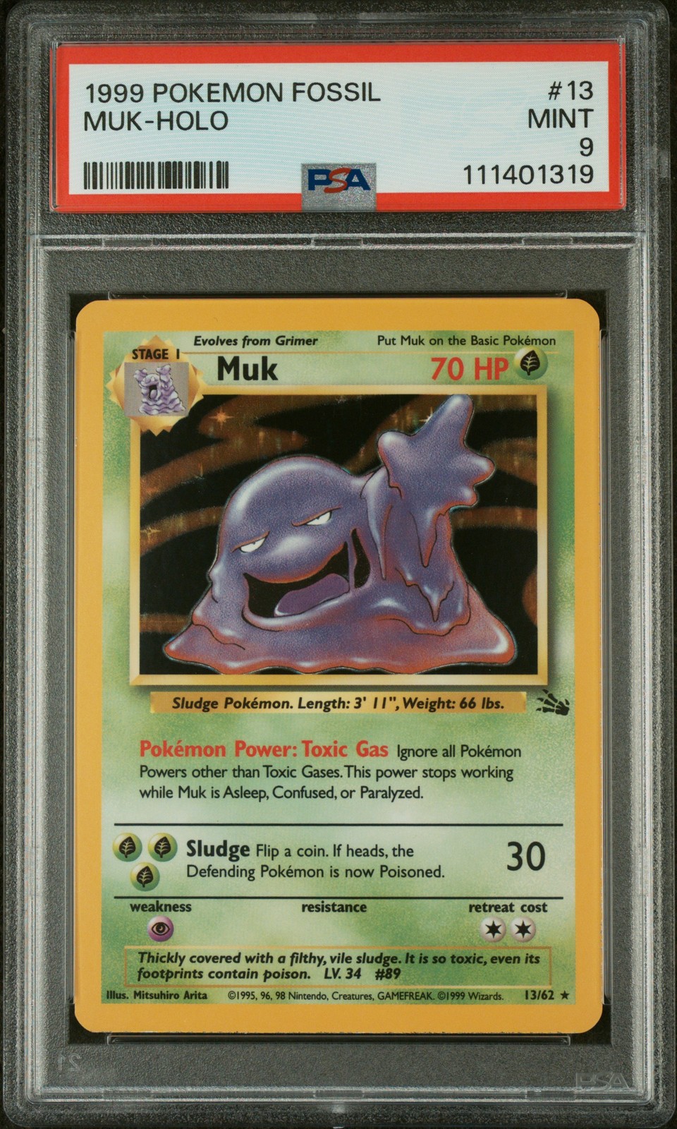 1999 POKEMON FOSSIL #13 MUK-HOLO PSA 9
