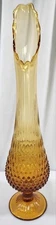 20" Fenton MCM Amber Hobnail Footed Swung Stretch Art Glass Vase 
