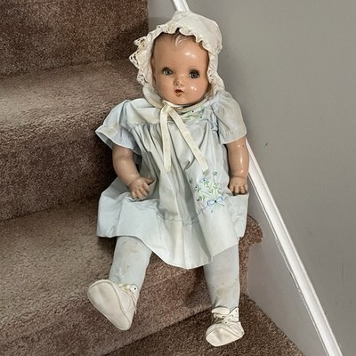 Antique 25'' Horsman Composition & Cloth Baby Doll Sleepy Eyes 1940's Vintage