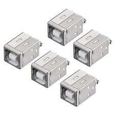 5 x PCB USB Connector B Type Female Jack 180 Degree DIP Vertical Straight Insert
