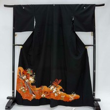 Japanese Kimono polyester wedding kimono Black tomesode "kurotomesode" 4974