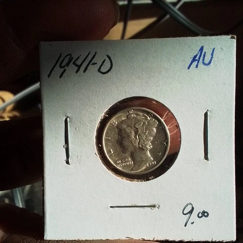 Antique Vintage 1941-D Mercury Dime AU Silver 10C Coin Denver circulated