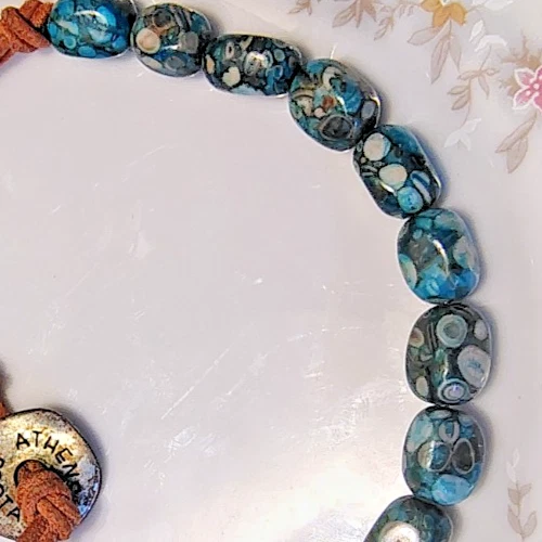 Collar De Colección Raro Atenas Protasis Turquesa Griega Cordón De Cuero Foto 4 de 4